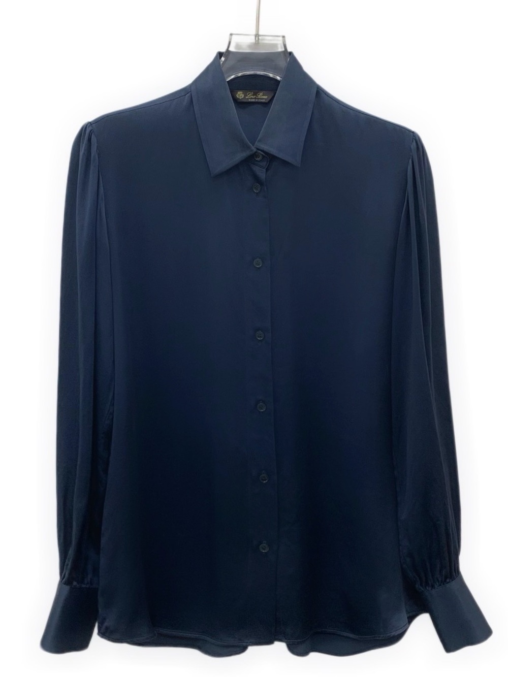 Loro Piana Navy Blue Silk Dress Shirt